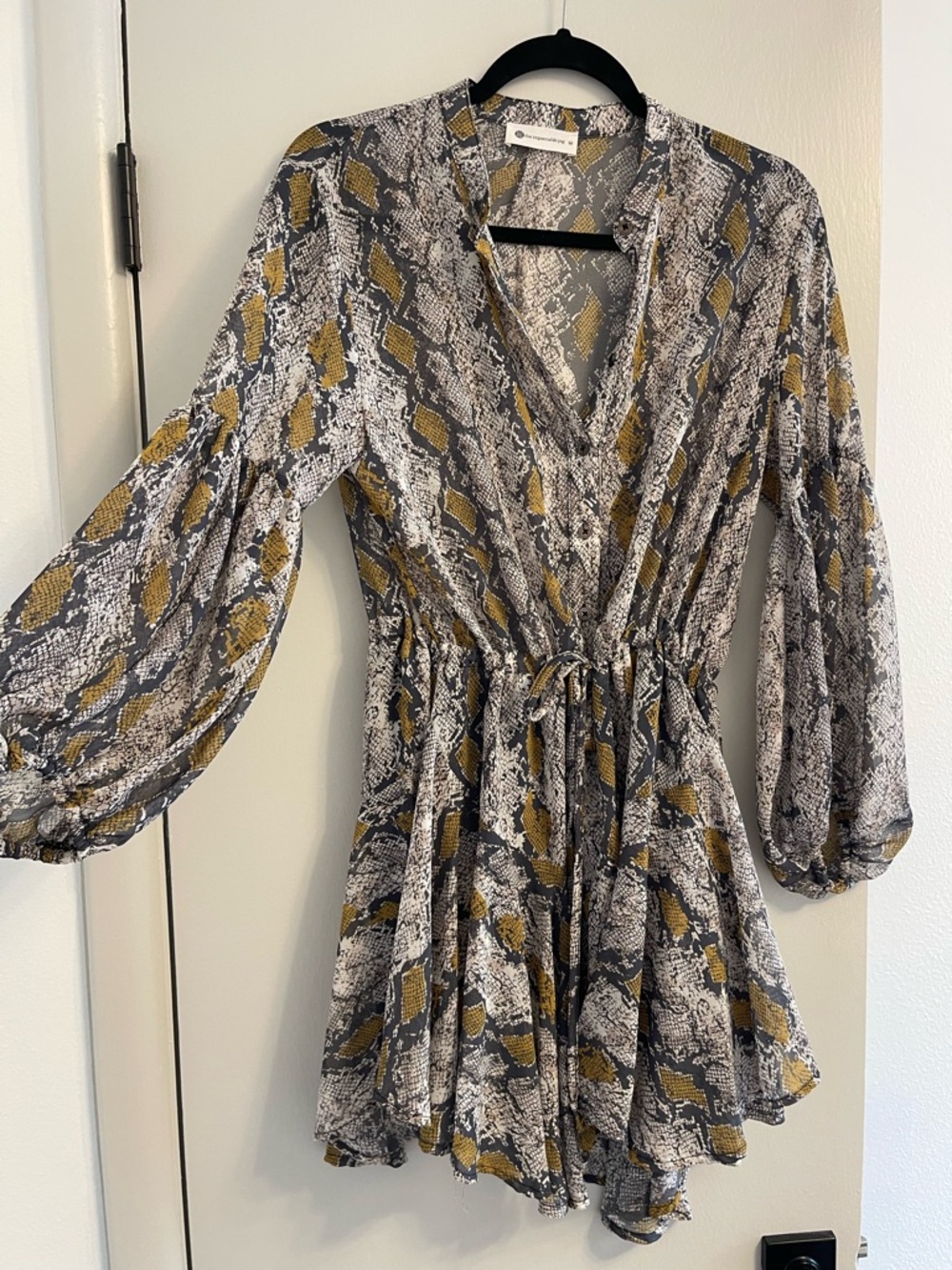 The Impeccable Pig Snake-Print Mini Dress in Mustard, Gray & White